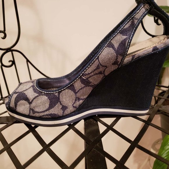 Coach Signature Tarrah Wedge Denim Sandals - Picture 4 of 8